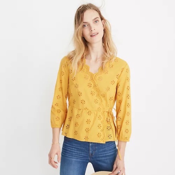 SOLD NWT Madewell Scalloped Eyelet Wrap Top - Picture 6 of 6